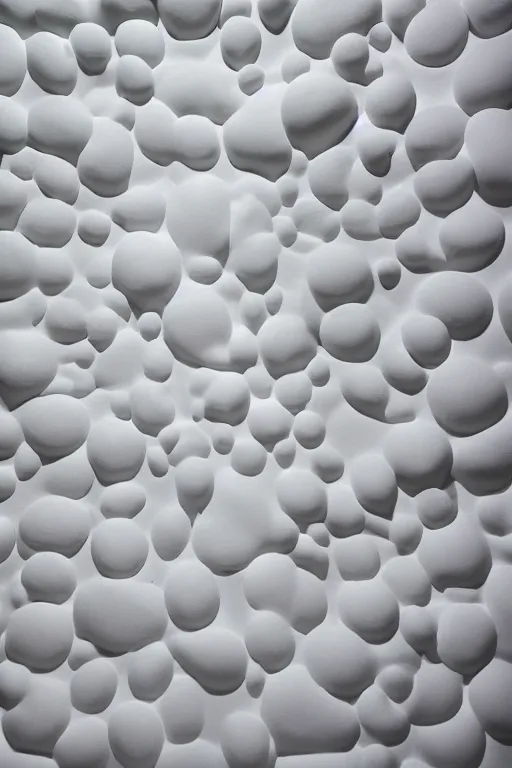 Image similar to white abstract blob shapes by daniel arsham and raoul marks, smooth, all white features on a white background