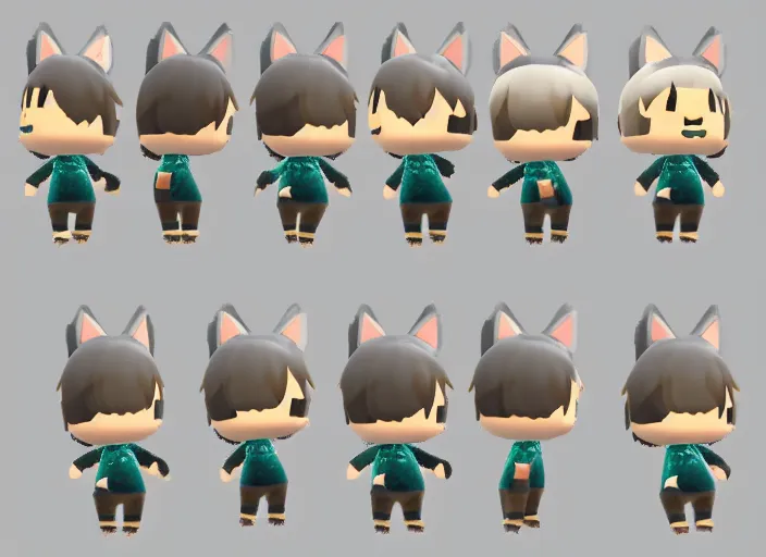 Image similar to extremely cute chibi werewolf animal crossing villager. animal crossing character. 3 d render, 3 d model rip, simplified, symmetry, animal crossing new horizons, hq, artgerm, arstation,