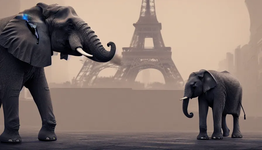 Image similar to Elephant in Paris, hyperdetailed, artstation, cgsociety, 8k