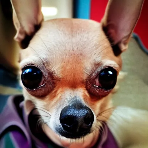 Image similar to chihuahua winning the “ biggest eyes in the world ” medal