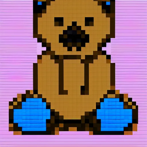 Image similar to a pixel art Teddy bear lounging on the beach