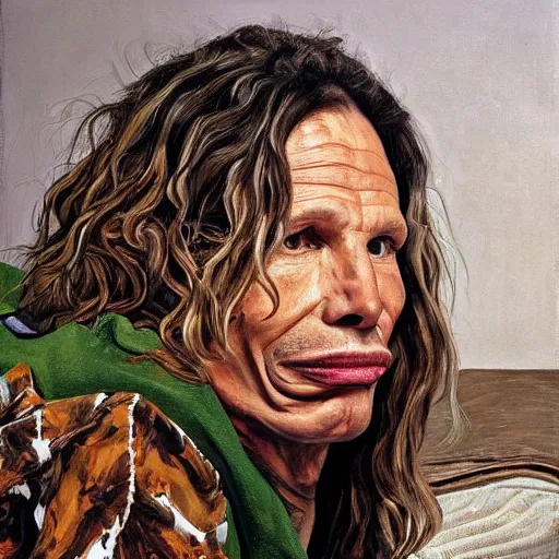 Image similar to high quality high detail painting by lucian freud, hd, portrait of steven tyler