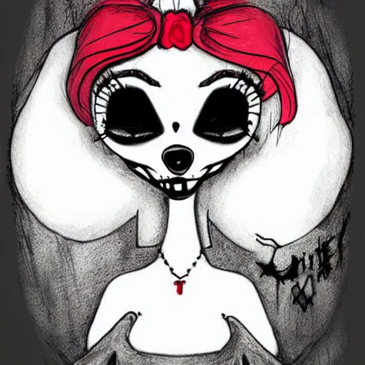 Prompt: grunge drawing of a cartoon dog by mrrevenge, corpse bride style, horror themed, detailed, elegant, intricate