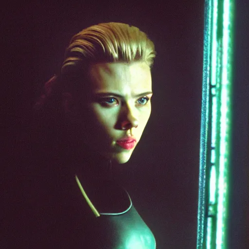 Image similar to scarlett johansson as neo, matrix, photography, movie,