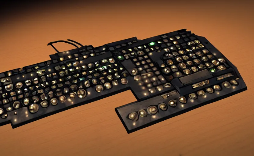 Image similar to small hand tool with leds and keyboards, extremely detailed cyberpunk ( steampunk ), day light, realistic shaded,