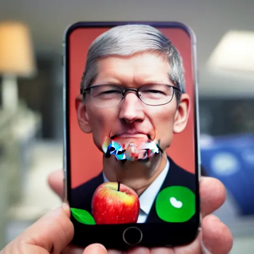 Image similar to an apple fruit with the face of tim cook