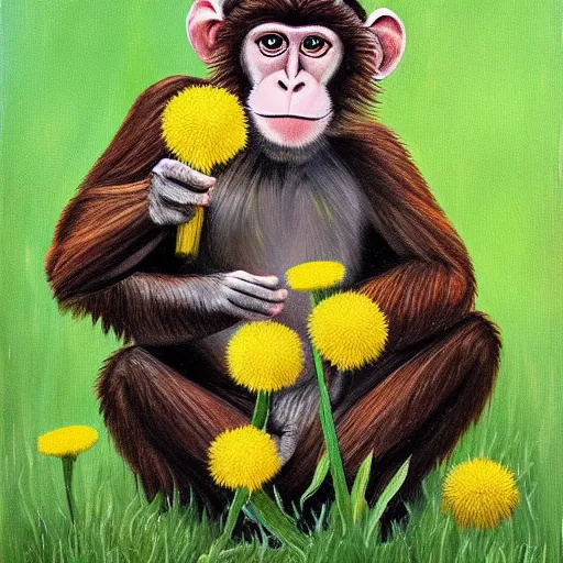 Prompt: a monkey painting dandelions