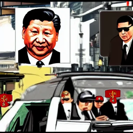 Image similar to xi jinping as a mafia boss in shanghai, grand theft auto style