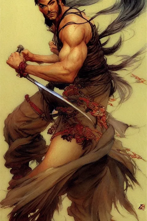 Image similar to male, wuxia, character design, painting by gaston bussiere, katsuya terada, frank frazetta, tom of finland, trending on artstation