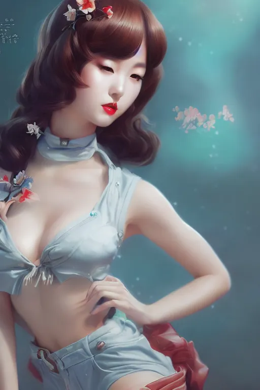 Image similar to a pin up and beautiful fashion and dreamlke japan girl, charming, art by artgerm & jeehyung lee & wlop, hyperdetailed, 8 k realistic, symmetrical, frostbite 3 engine, cryengine, dof, trending on artstation, wallpaper