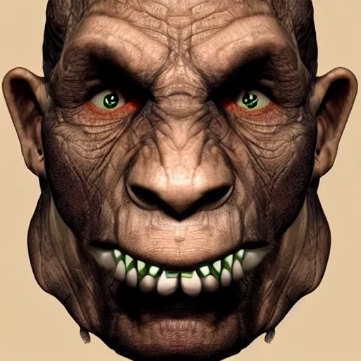 Image similar to photorealistic portrait of an orc, extremely detailed facial structure and eyes