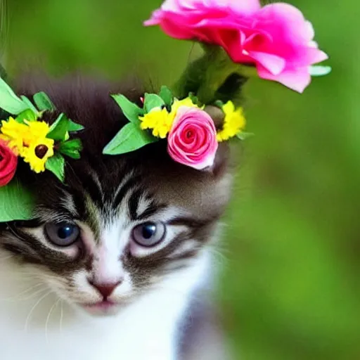 Prompt: a cute kitten with a flower crown