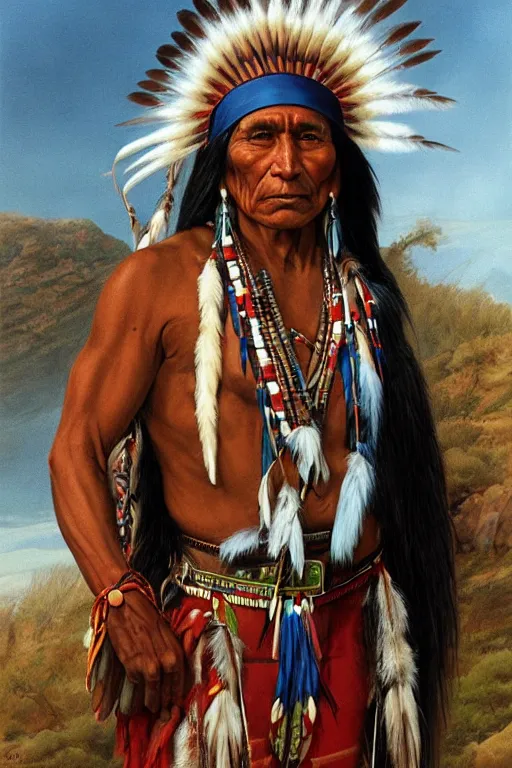 Image similar to thin native American Indian man in his early 30s, by Alex Horley