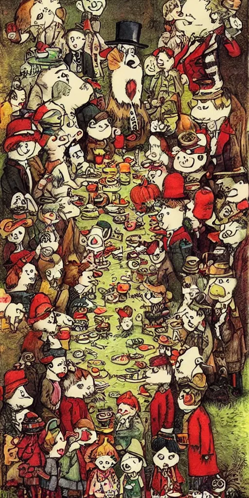 Image similar to a vintage thanksgiving scene by alexander jansson and where's waldo