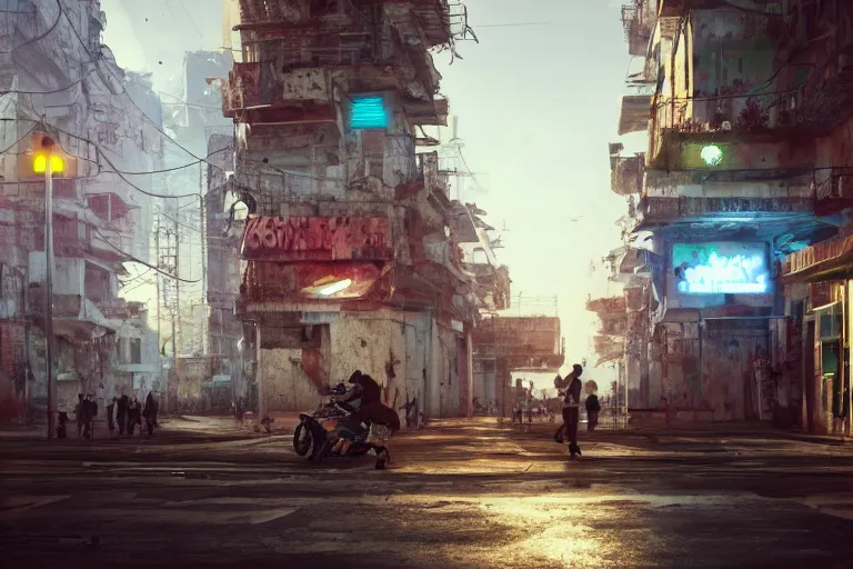 Prompt: La Habana, year 2049, cyberpunk, extremely realistic, highly detailed, concept art, trending on artstation, depth of field, moment cinebloom filter, cinematic color,