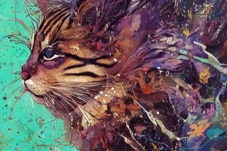 Prompt: maximalist realistic cat, trending on pixiv fanbox, painted by makoto shinkai takashi takeuchi studio ghibli, akihiko yoshida, yoshitaka amano, wangechi mutu, clean cel shaded vector art. shutterstock. behance hd by lois van baarle, artgerm, helen huang, rossdraws, illustration