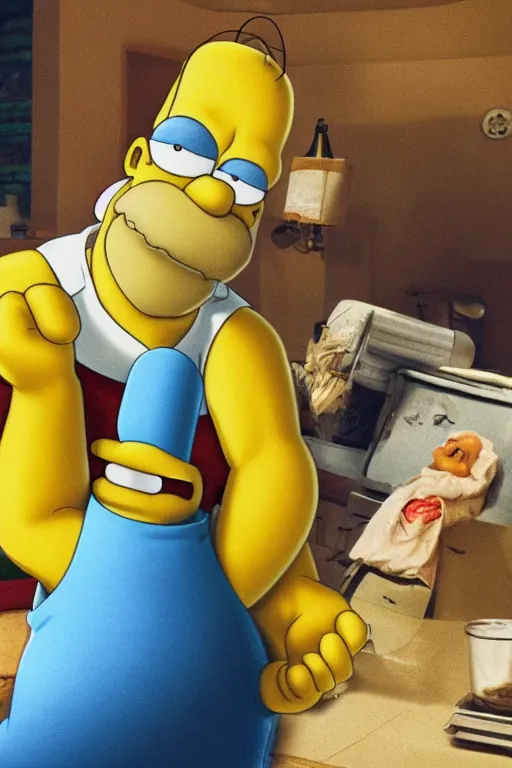 Prompt: An epic cinematic film still of a realistic Homer Simpson.