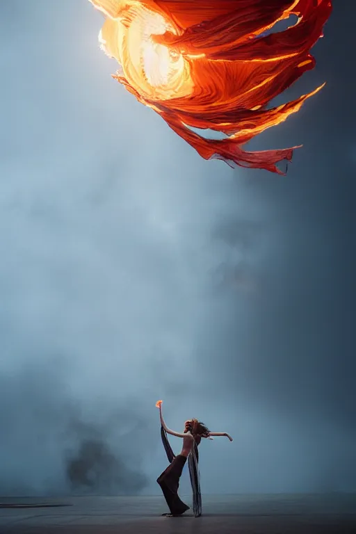 Image similar to swirly fire dancer in the wind by artgem and greg rutkowski, light cone, reimagined by industrial light and magic