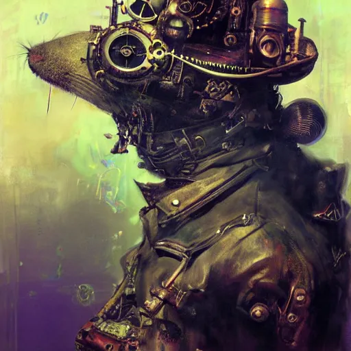 Image similar to steampunk rat, acid, 303, psychedelic, by ruan jia