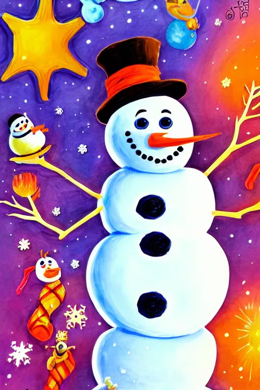 Prompt: a childrens book cover page for a olaf the snowman, colorful, fantasy, pixar, childrens book illustration, sharp high detail, realism