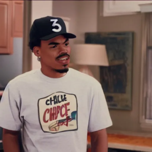 Image similar to a tv still of Chance The Rapper starring as a college student in a 1993 black sitcom