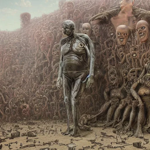 Prompt: paul blart as a mall made out of human flesh, biopunk, body horror, creative design, environmental artwork, oil on canvas, by zdzisław beksinski, marco mazzoni, peter gric