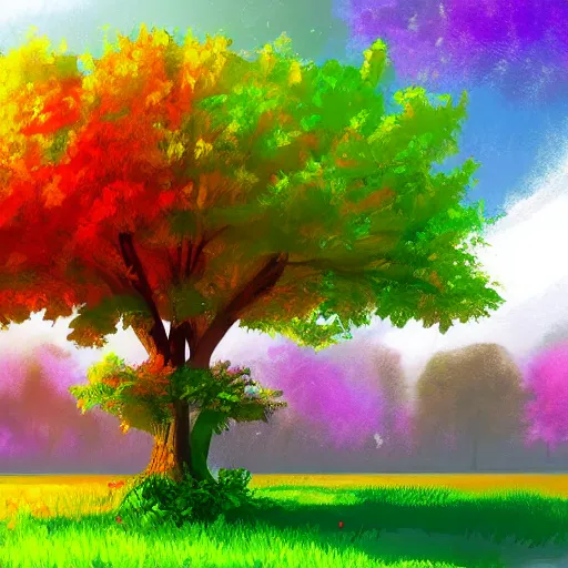 Image similar to a colorful tree, digital art, artstation