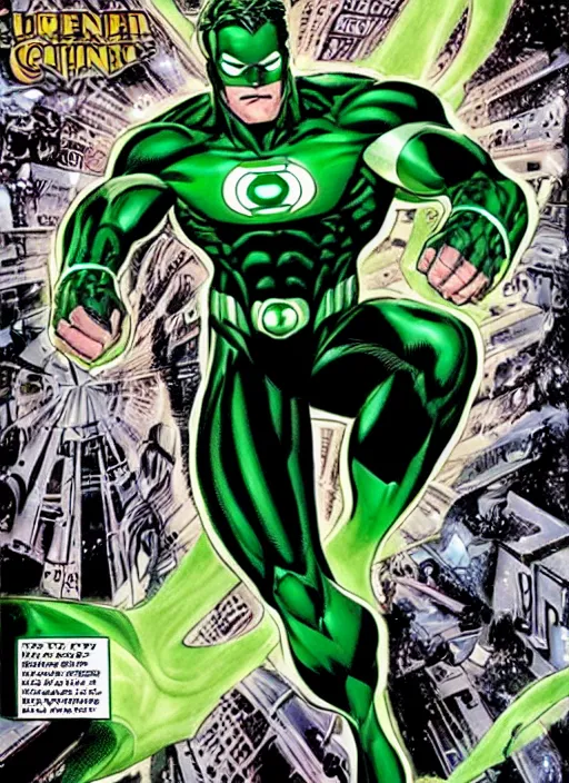 Image similar to 1 9 9 8 issue of a comic book cover depicting green lantern by ed mcguinness, masterpiece ink illustration,