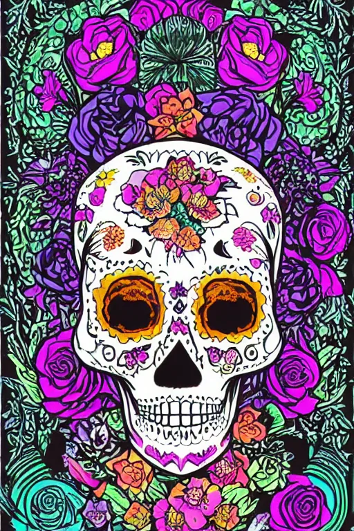 Prompt: illustration of a sugar skull day of the dead girl, art by bruce munro