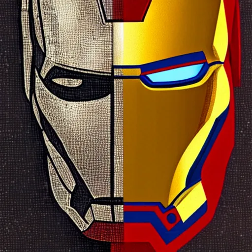 Image similar to mosaic portrait of iron man with robot ears by Saimir Strati, 4k, intricate details, fire