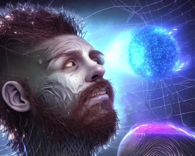Image similar to realistic textured magnetosphere, beautiful hairy humanoids, love, joy, complex cybernetic beings, glowing hair, vortexes, large array, ornate hair, cinematic light shadows, wet hdr refractions, insanely detailed, cybernetic civilizations, 8 k, * * * * *
