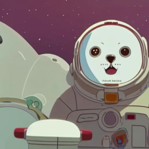 Image similar to baby harp seals as astronaut in space, atey ghailan, goro fujita, studio ghibli, rim light, sharp lighting, clear focus, very coherent,