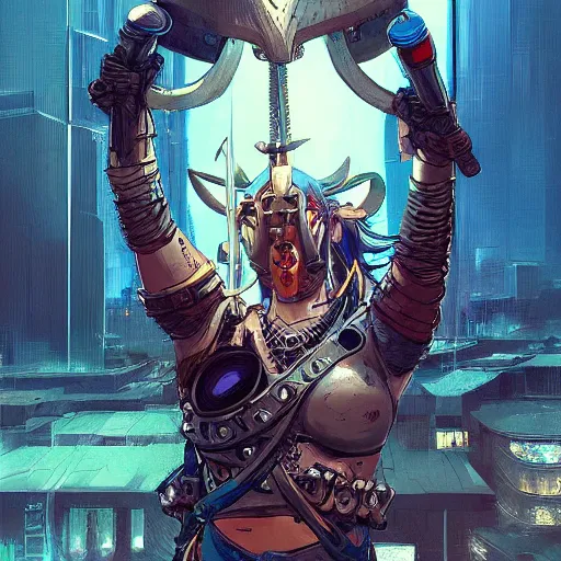 Image similar to cyberpunk viking helmet mask warrior goddess robot ninja fantasy, art gta 5 cover, official fanart behance hd artstation by jesper ejsing, by rhads, makoto shinkai and lois van baarle, ilya kuvshinov, ossdraws