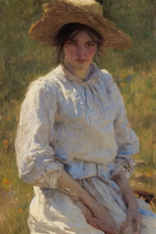 Image similar to Richard Schmid and Jeremy Lipking and Jonathan Pratt full length portrait painting of a young beautiful traditonal victorian peasant woman