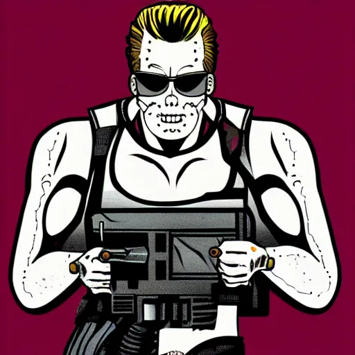 Image similar to the terminator, drawing pinup style illustration