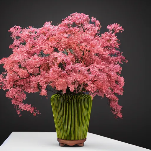 Prompt: a photo of 8k Ikebana in flower vase, wide angle, sony a7r3, ultra detail, photorealistic, in simple background