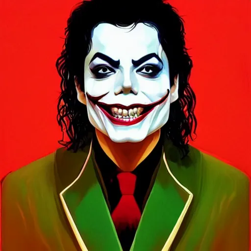 Image similar to michael jackson as the joker laugh on camera. symmetrical anatomy, hyperdetailed, coloured comic, baroque, pop punk art style, fantasy, without duplication, art by ilya kuvshinov and vinicius gud and gustavo zambelli, intricate, trending artstation, dribble popular.