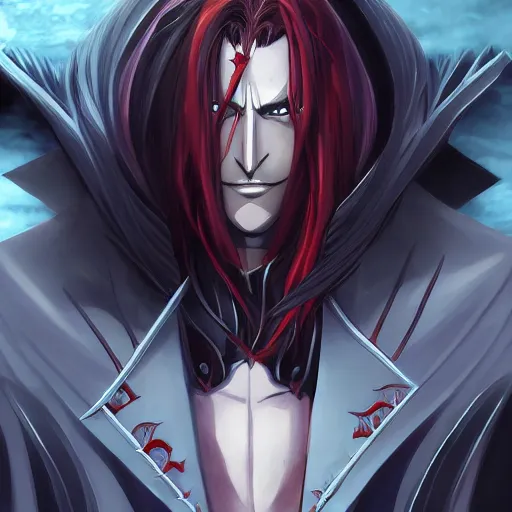 Prompt: portrait of alucard in the true ancestor vampire mode archetype earth, anime fantasy illustration by tomoyuki yamasaki, kyoto studio, madhouse, ufotable, square enix, cinematic lighting, trending on artstation