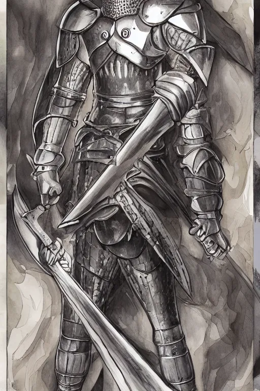 Image similar to Elon Musk as a knight in the style of Berserk, by Kentaro Miura