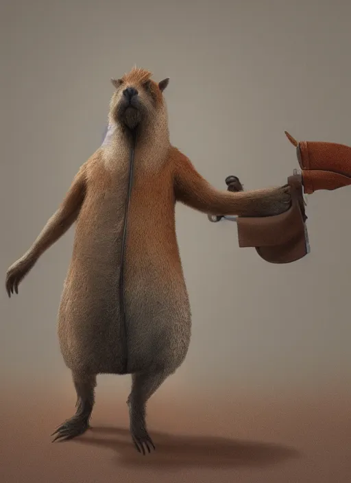 Image similar to detailed full body concept pastel painting of a capybara cowboy, octane render, 4k