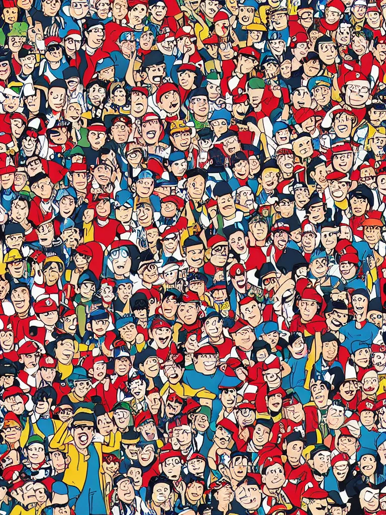 Prompt: a where's wally book illustration based in a rock festival