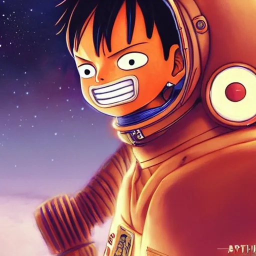 Image similar to luffy in a astronaut suit and luffy, intricate, luffy, highly detailed, digital painting, artstation, concept art, smooth, sharp focus, illustration, luffy, unreal engine 5, 8 k, art by artgerm and greg rutkowski and alphonse mucha by ode manga story