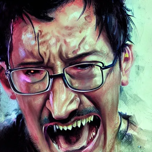 Prompt: a portrait of markiplier raging, greg rutkowski