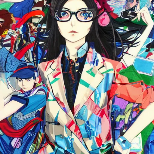 Image similar to girl wearing retro clothing, shigenori soejima and yoji shinakawa and tatsuki fujimoto illustration, heavy lineart, oil on canvas