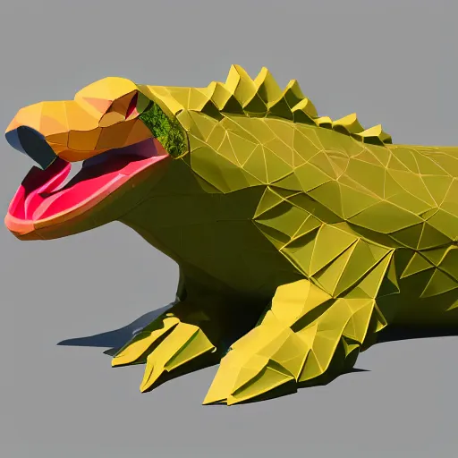 Prompt: low poly render, crocodile flamingo