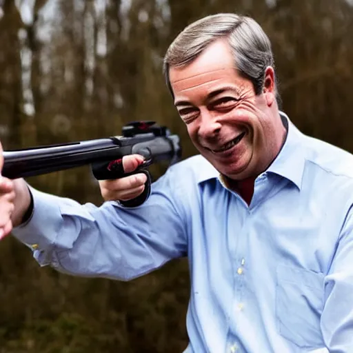 Image similar to nigel farage holding a rifle, photograph, hd