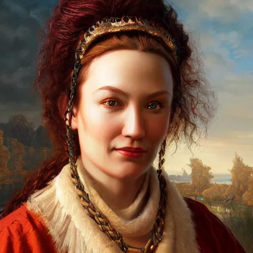 Prompt: portrait of a frysian woman ( 3 5 ) from friesland in 2 0 2 1, an oil painting by ross tran and thomas kincade