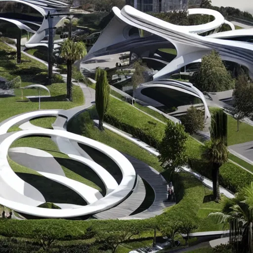 Prompt: a memorial park designed by zaha hadid