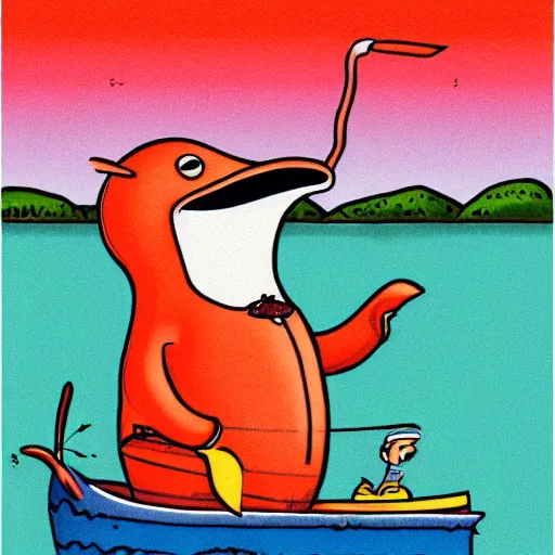 Image similar to an illustration of a happy whale man by richard scarry