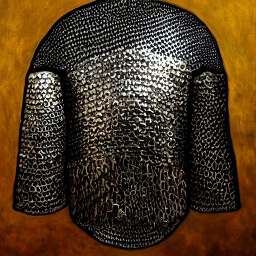 Prompt: detailed painting of a chainmail shirt on top of a blacksmith's anvil